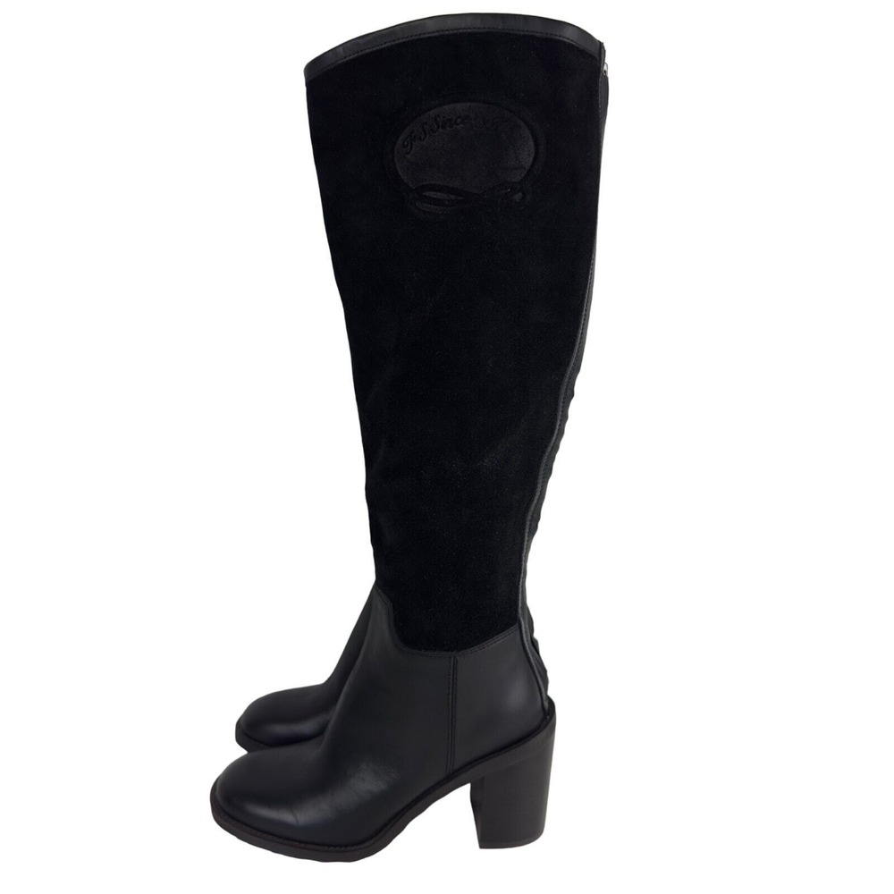 Franco Sarto‎ Nostalgia Tall Boots Black Leather Suede Block Heel Riding 5M - Picture 5 of 16